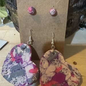 Colorful Heart Earrings and Stud Set